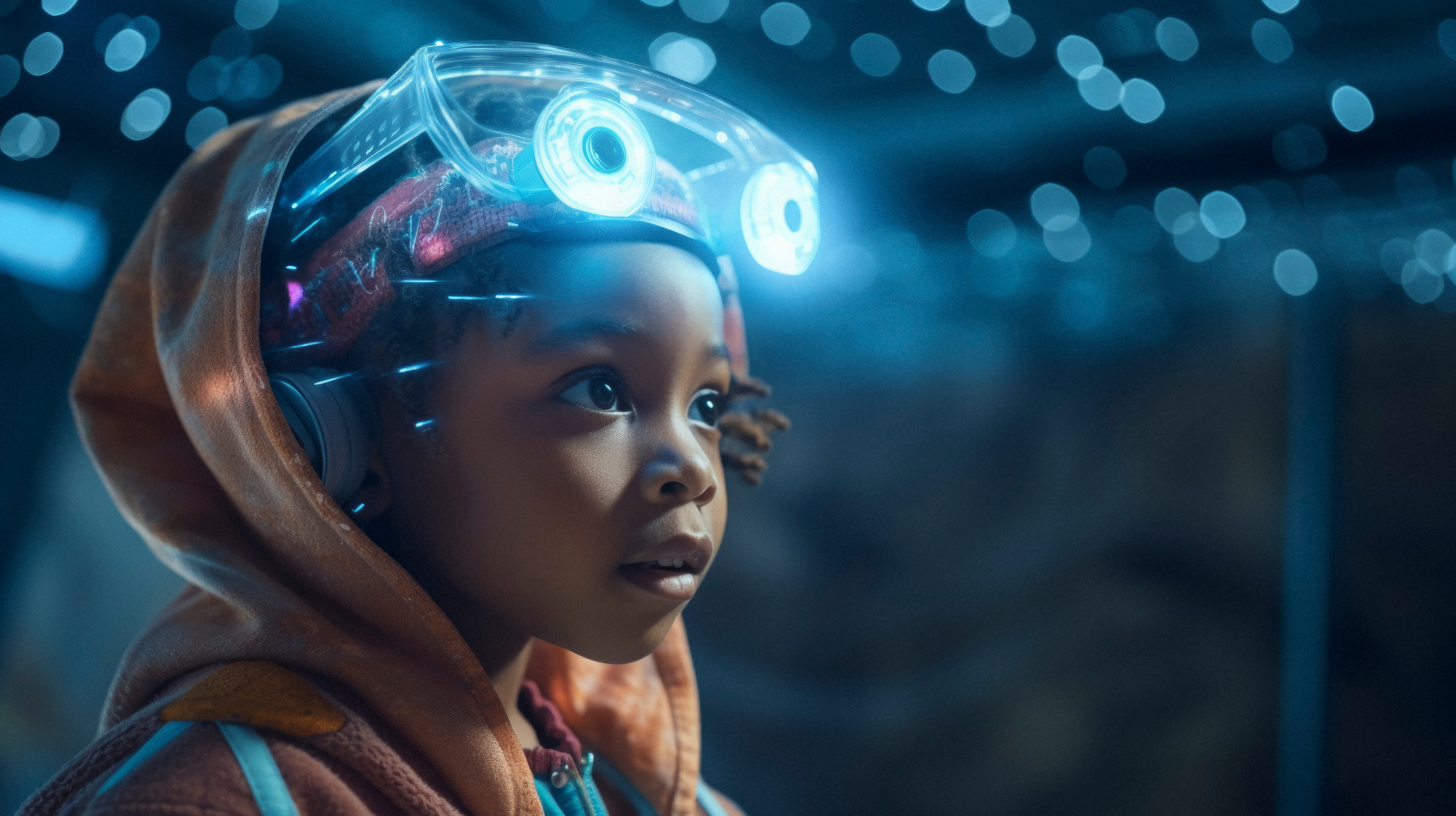 Girl with glowing glasses on forehead